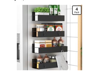 4 Pack Magnetic Spice Storage Rack Organizer for Refrigerator and Oven, Fridge Organizers and Storage, Black