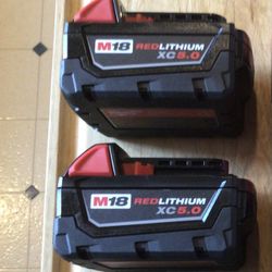 2 Milwaukee M18 Batteries XC5.0. Brand NEW.  NUEVO.