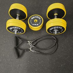 Standard weights and Dumbbell handles plus resistance band $80

