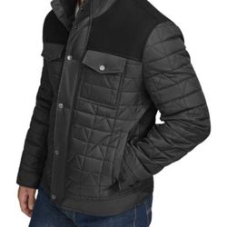 Cole Haan Mixed Media Quilted Jacket