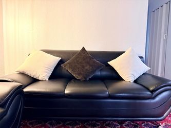 Black Leather 3-Seater Sofa