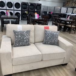Beige Fabric Loveseat