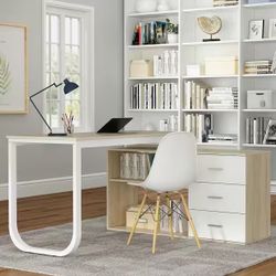 55.1 in. L-Shaped Brown Wood Computer Desk Writing Desk Office Executive Desk W/Removable Tabletop, Shelves, 3-Drawers