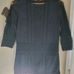 Abercrombie and Fitch Black Lace Shift Tunic Dress 3/4 Sleeve Womens Size Small