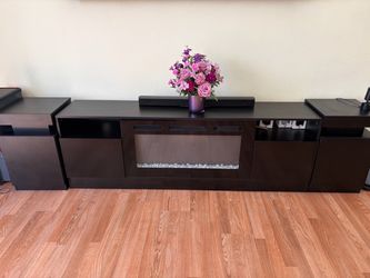 Black Tv  stand set with electronic fireplace with coffee table for sale!