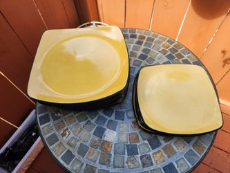 Set Of Corelle Hearthstone Turmeric Yellow 6 Dinner 5 Luncheon Salad Square Plates