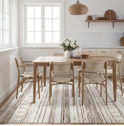 Area Rug Living Room Rugs - 6x9 Washable Large Soft Neutral Boho Moroccan Bohemian Farmhouse Rug