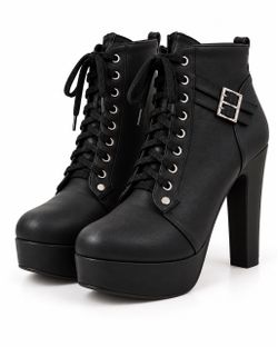Black Platform Lace-Up Ankle Boots 8.5