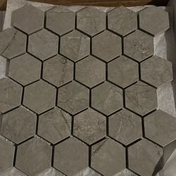  2x2  Grey Hexagon Polished Porcelain Mosaic Tile.