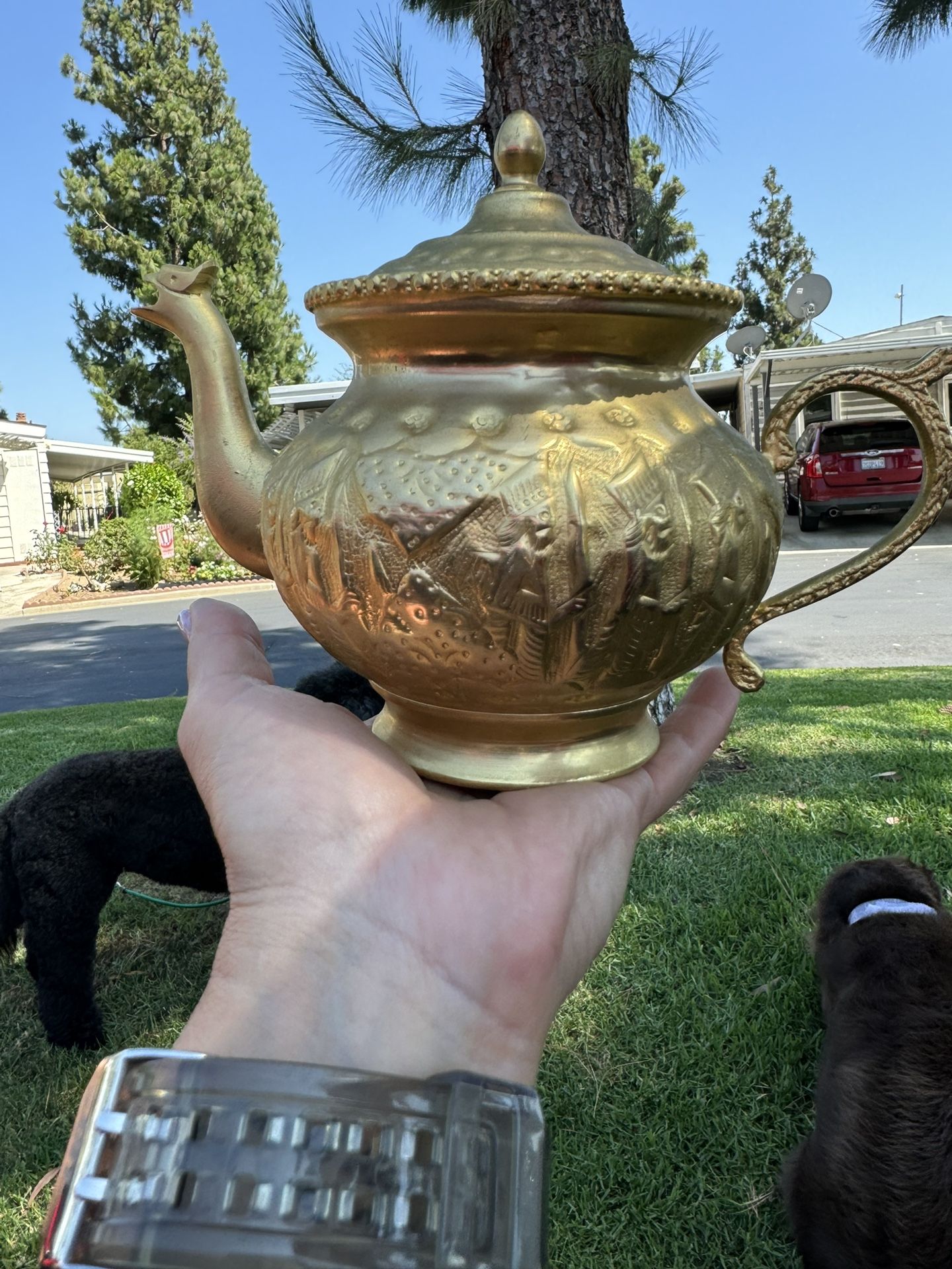 Vintage Gold Teapot Goldwashed Aluminum With Dragon Spout