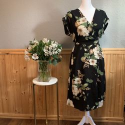 Monteau Floral Wrap Button Midi Dress - Size Xs