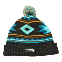 RARE Supreme New York Southwest Black Pom-Pom Aztec Tribal Native Beanie FW17 One Size Fits All OSFA Skater