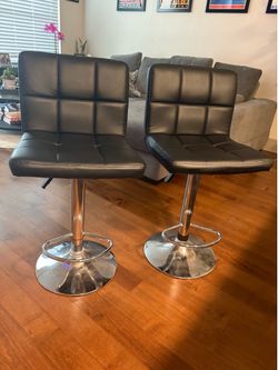 Set of 2 Counter Height Adjustable Swivel Leather Bar Stools