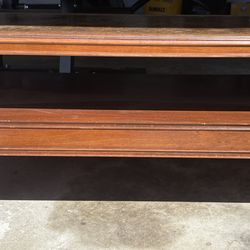 Antique Coffee Table 1958 Hollywood Regency Mahogany Tooled Leather Top Gilt Stencil