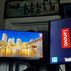 PAIR OF TWO 2️⃣ IPS GAMING MONITORS TOP OF THE LINE LENOVO ThinkVision P24q-10 23.8” WIDE QHD IPS MONITOR BOTH W AC ADAPTER! TWO HDMI PORTS TWO ⬇️