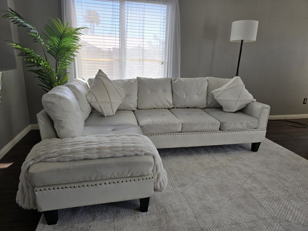 White Faux Leather Sectional - FREE DELIVERY!
