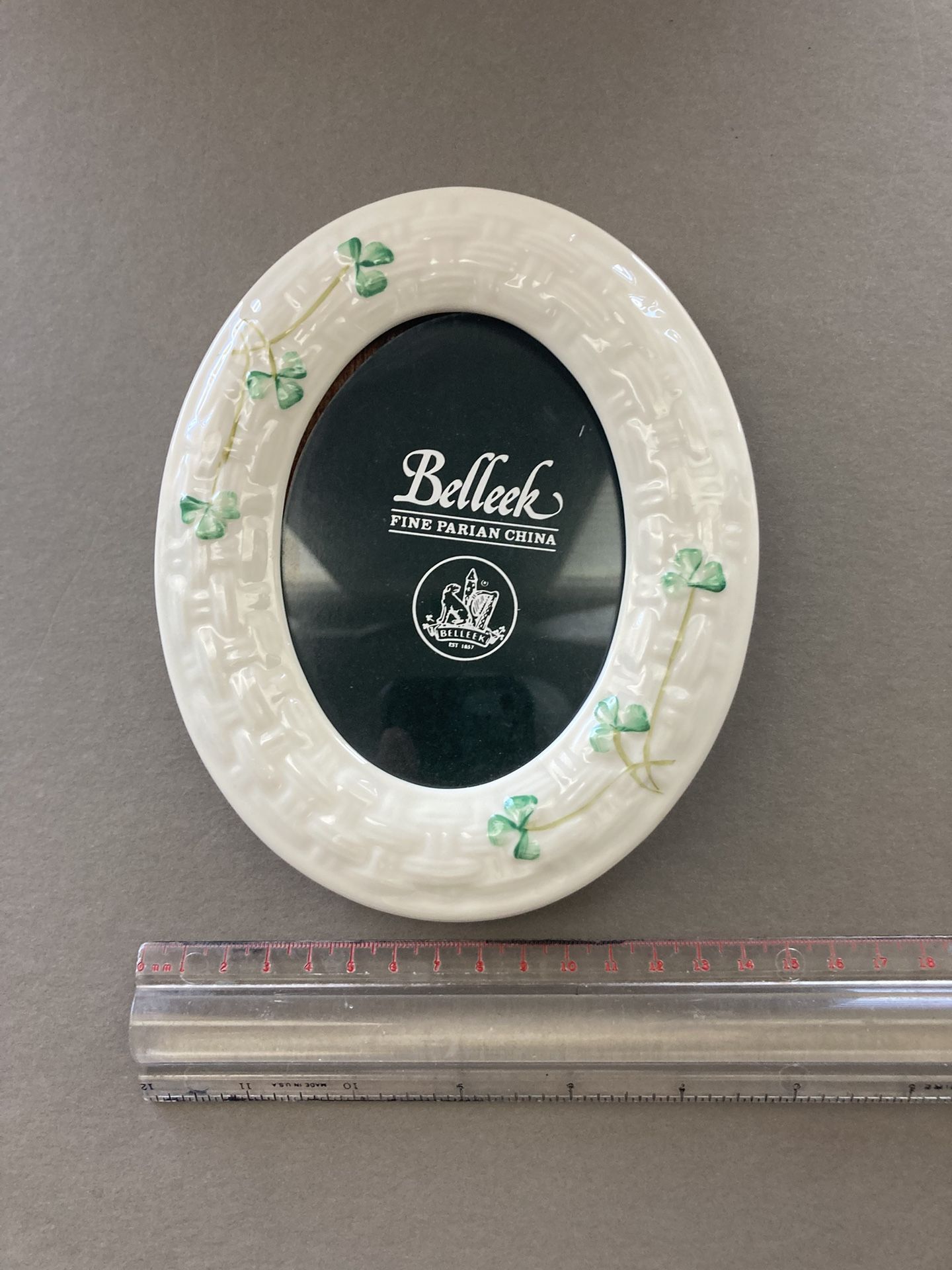 Vintage Oval Belleek Shamrock Porcelain (Fine Parian China) Frame, Hand Painted, Ireland