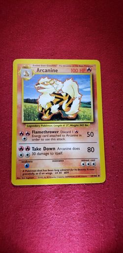 🔥VINTAGE 1999 WIZARDS OF THE COAST. ARCANINE 23/102 POKÉMON CARD. BASE UNLIMITED SET. UNCOMMON. NON HOLO. LP.