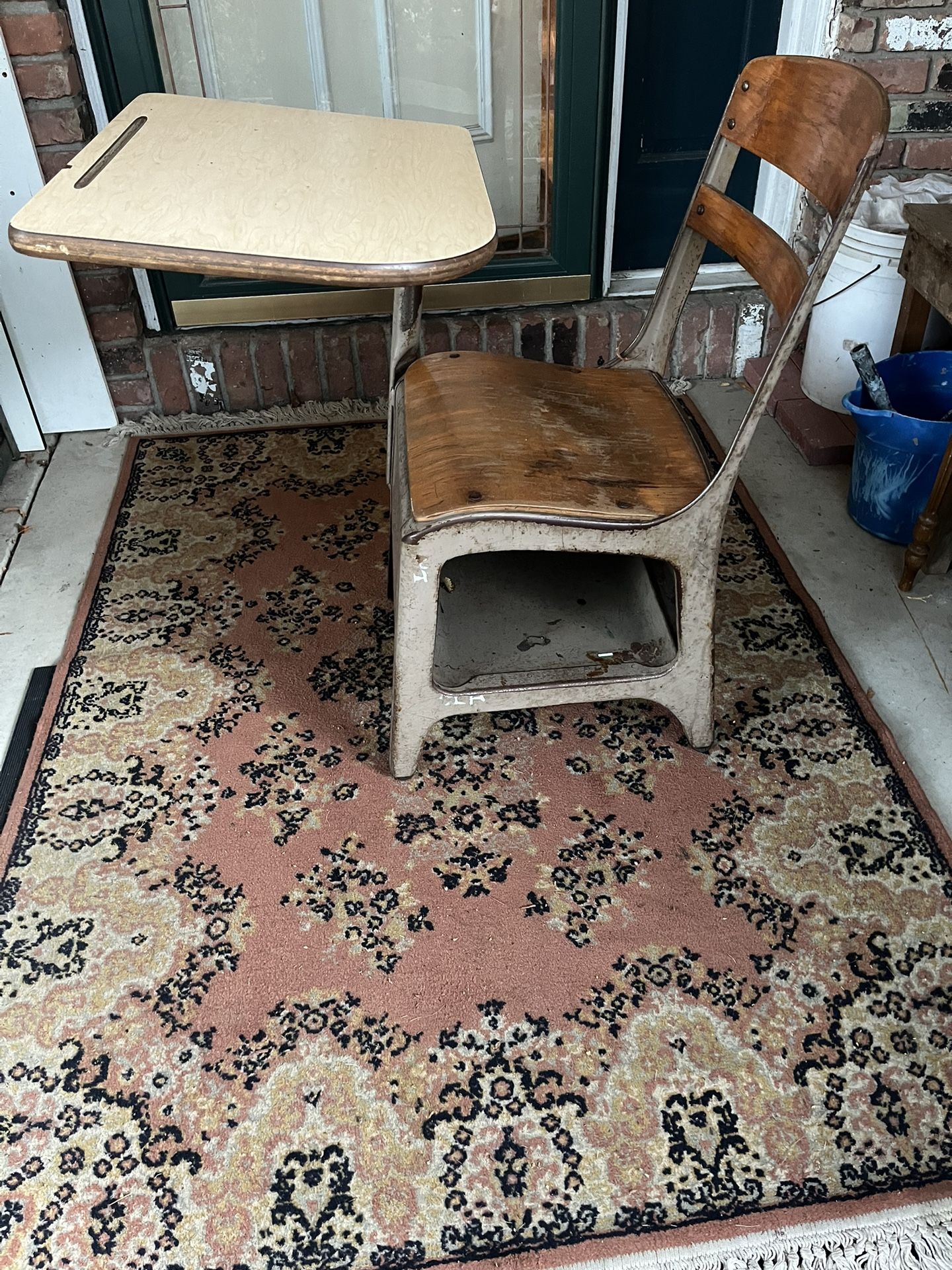 Antique School  Desk Heavy Metal Shows Wear Fully Functional 