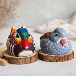 Hand Carved Wooden mandarin Duck Figure