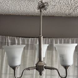 3-Light Brushed Nickel Chandelier (One Shade Chipped)