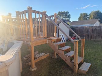 Above ground pool deck with trex decking.