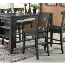 Gray Dining Table Set With Display Shelf