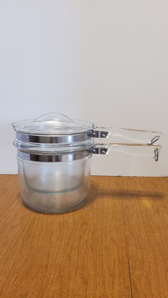 Vintage Pyrex Flameware Double Boiler With Lid