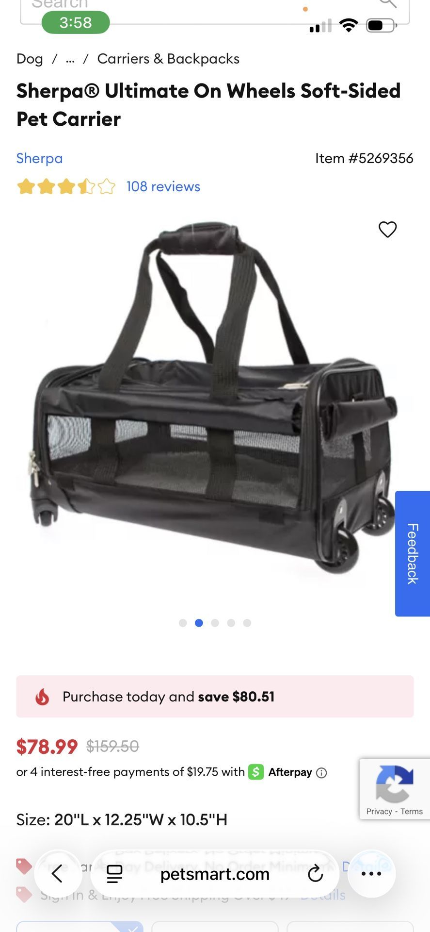 Sherpa® Ultimate On Wheels Soft-Sided Pet Carrier