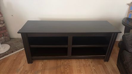 Dark Brown Wood TV Stand with Shelves