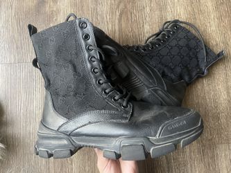 Black Flat GG Canvas Boots