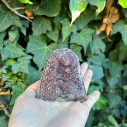 100% Natural Raw RARE RED Sugar Druzy Amethyst Quartz Cluster w/ Agate Slice
