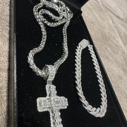 diamond cross chain and bracelet 