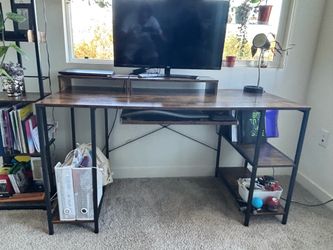 Industrial Computer Desk with Side Shelves. Has2Go‼️
