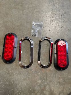 Oval Red LED Trailer Tail Lights with Chrome Bezels