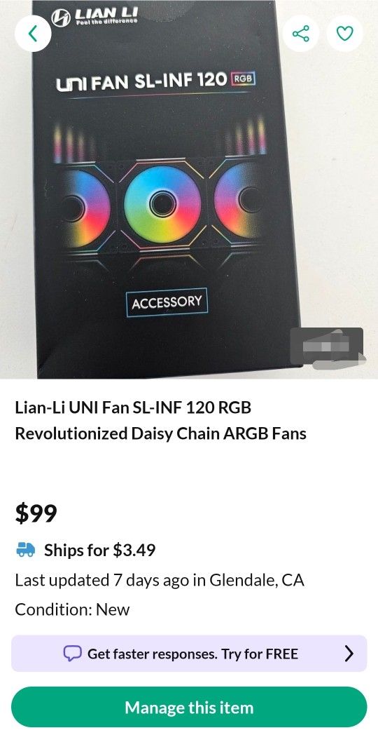 Lian-Li UNI Fan SL-INF 120 RGB Revolutionized Daisy Chain ARGB Fans