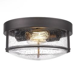 Femila Flush Mount Light Fixture, 12" Ceiling Light Fixtures, Farmhouse Porch Ceiling Lighting Outdoor, Oil Rubbed Bronze with Seeded Glass Shade,4FTJ