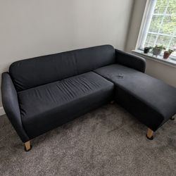 Blue 3-person (Ikea Linanäs) couch with left-side chaise