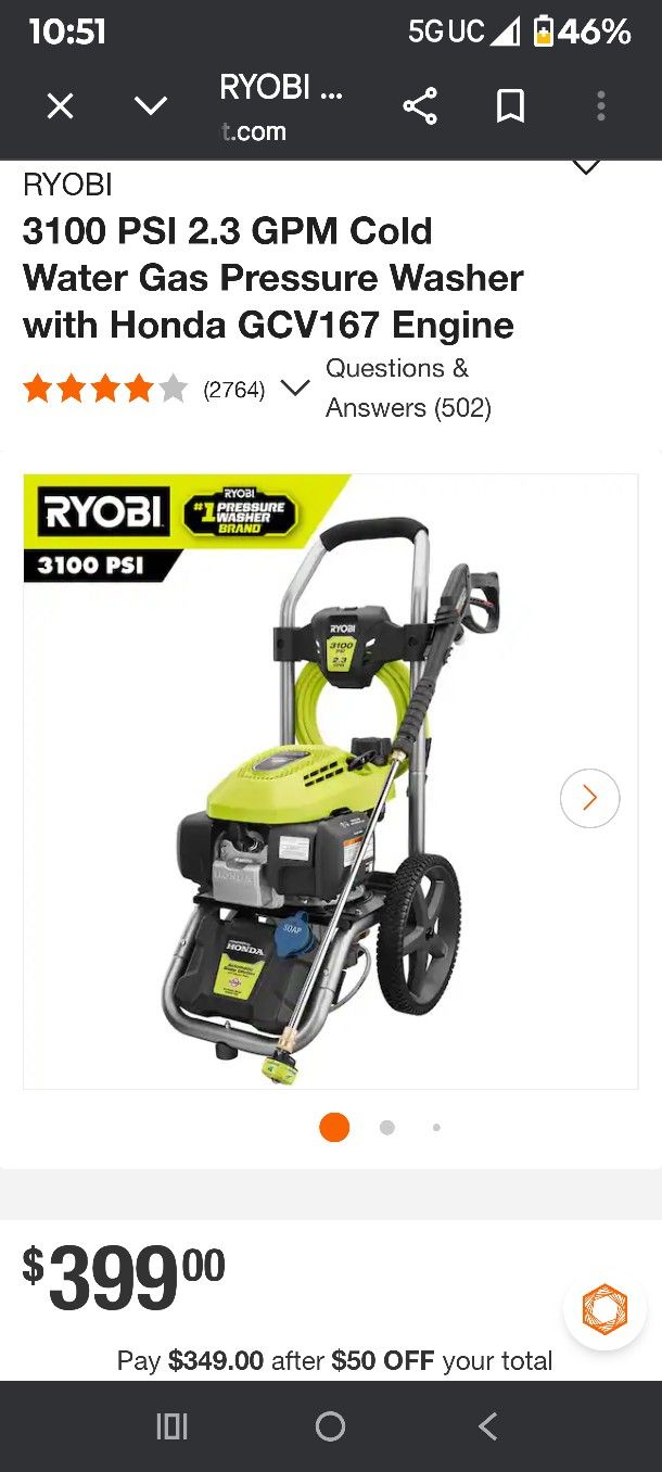 RYOBI POWER WASHER Equipped w/HONDA ENGINE
