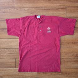 Vintage Santee Indiana University Hoosiers Red Short Sleeve Henley Size Medium 
