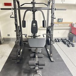 Smith Machine 1001 w/Bench Attachment | 230lb Bumpers Olympic Weights | 7ft Olympic Bar | Gym Equipment | FREE DELIVERY🚚