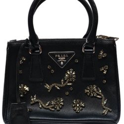 Prada Embroidered Detailing Rhinestones flowers Women's Handbag Mini-bag Leather