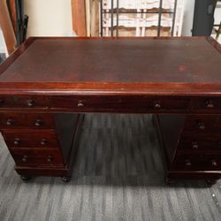 Antique Solid Cherry Wood Partner Desk 19th Century