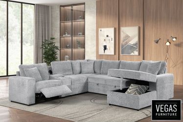 U-shaped Sectional Power Recliners  Speaker Console  Pull Out Bed W Storage