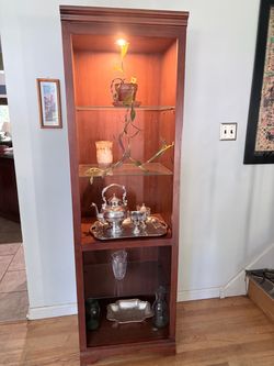 Set of 2 Curio Lighted Cabinets with Adjustable Glass Shelves