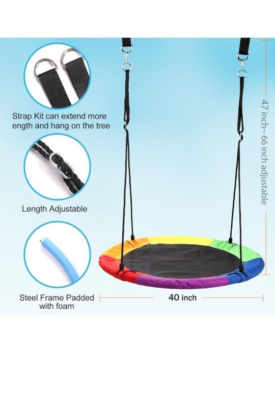 40 Inch Tree Swing, Saucer Swing for Kids Outdoor, Round Swing 