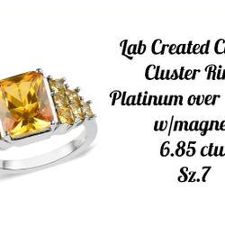 Citrine Cluster Ring, Platinum, Sz.7, November Birthstone