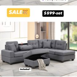 SALE Fabric Sectional With Ottoman New