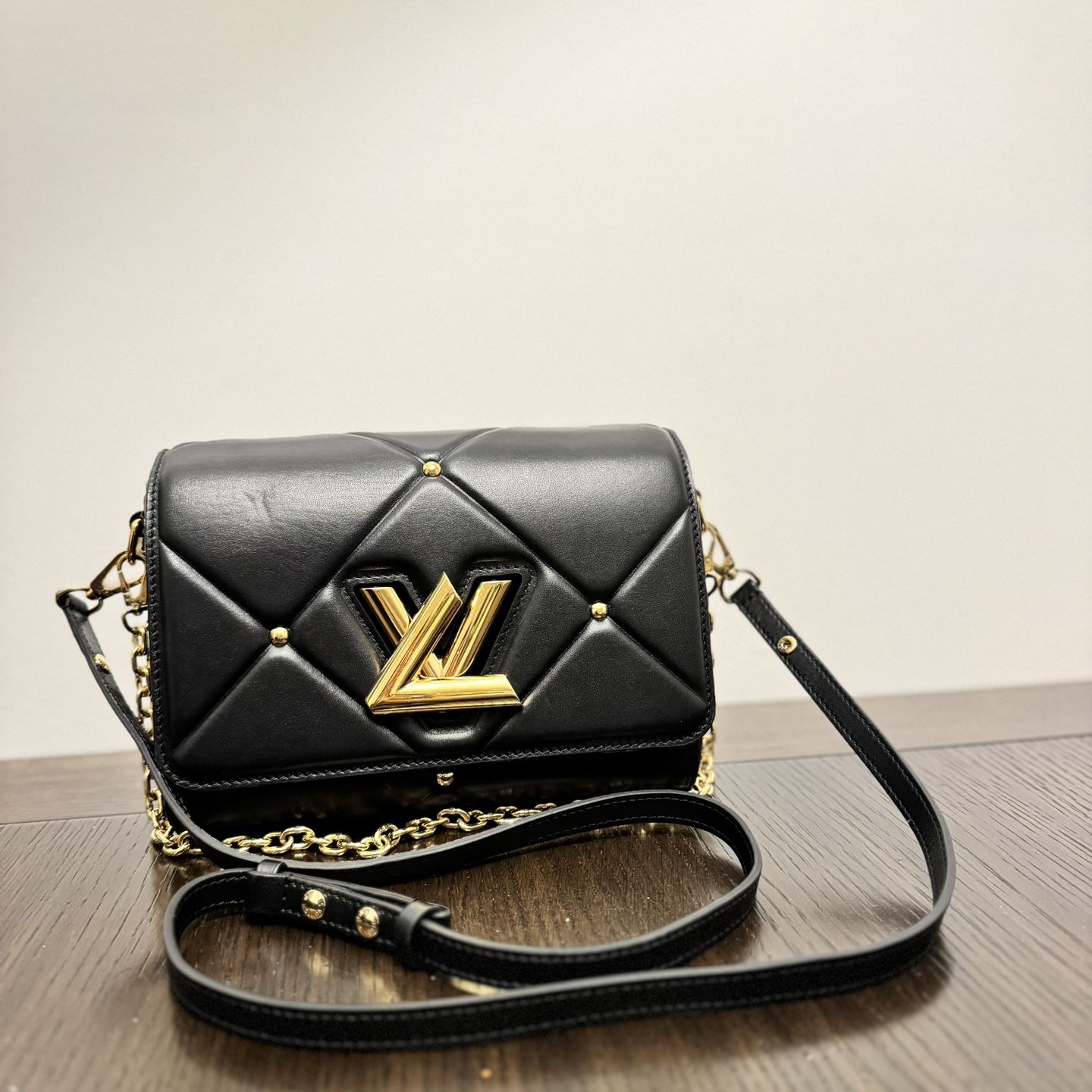 Authentic Louis Vuitton Lambskin Quilted Twist MM - Black