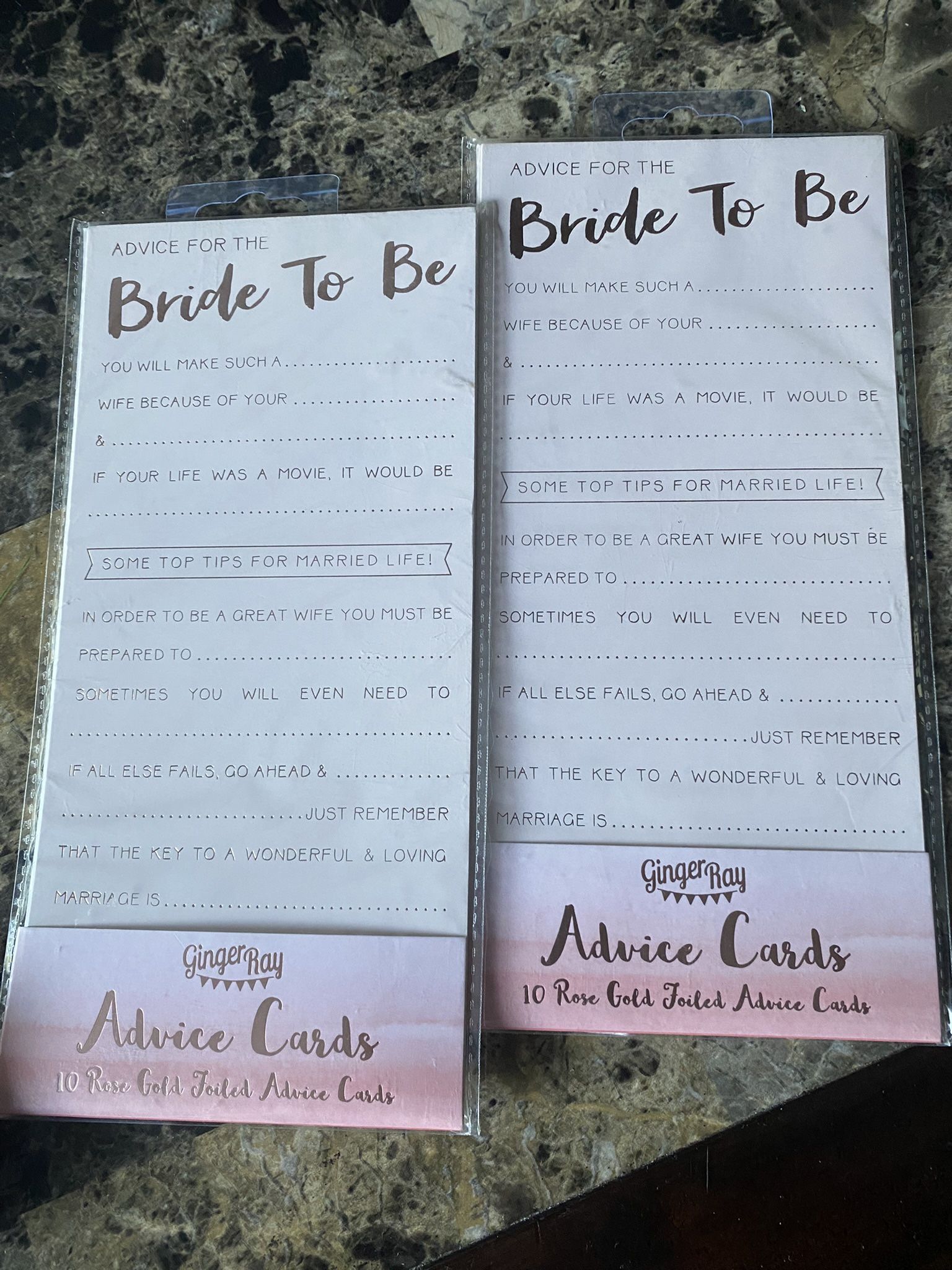 Bridal shower Games / Advice Cards- Ginger Ray 